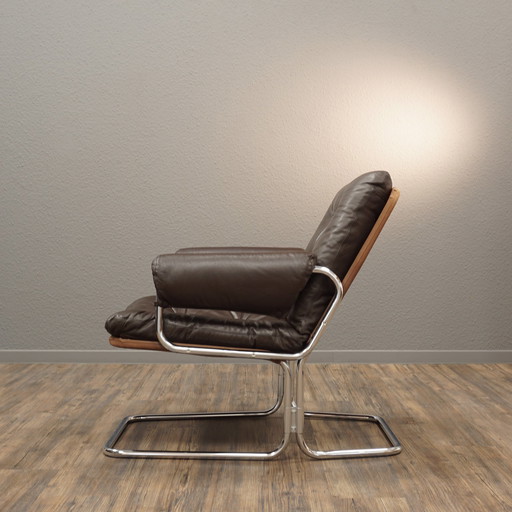 Gemakkelijke fauteuil | Leren fauteuil stalen buis Mid Century