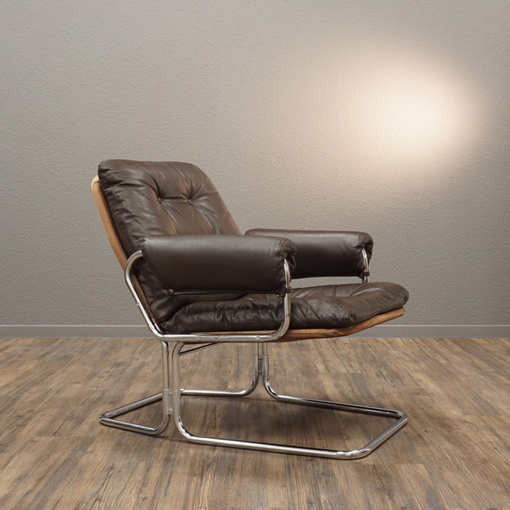 Image 1 of Gemakkelijke fauteuil | Leren fauteuil stalen buis Mid Century