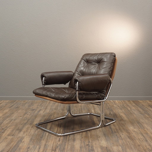 Gemakkelijke fauteuil | Leren fauteuil stalen buis Mid Century