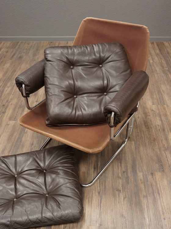 Image 1 of Gemakkelijke fauteuil | Leren fauteuil stalen buis Mid Century