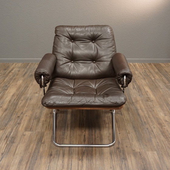 Image 1 of Gemakkelijke fauteuil | Leren fauteuil stalen buis Mid Century