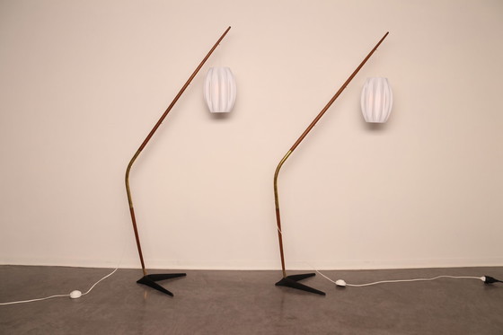 Image 1 of Vloerlamp 'Fishing Pole' van Svend Aage Holm Sorensen voor Sorensen & Co - Denemarken - jaren 50