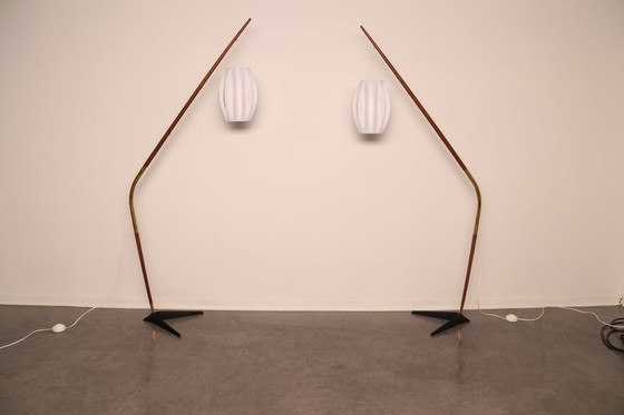Image 1 of Vloerlamp 'Fishing Pole' van Svend Aage Holm Sorensen voor Sorensen & Co - Denemarken - jaren 50