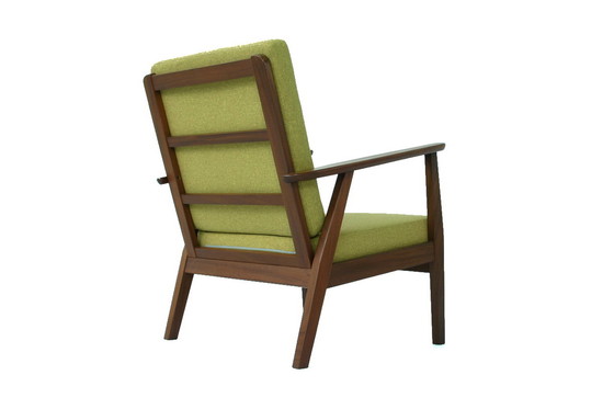 Image 1 of Mid Century 60 Deense Teakhouten loungestoel / Fauteuils uit het midden van de eeuw met nieuwe kussens en nieuwe hoes