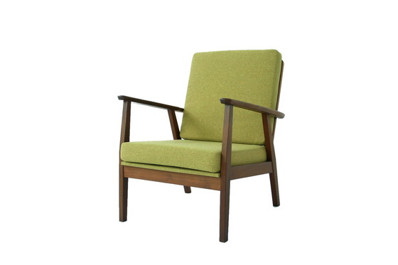 Image 1 of Mid Century 60 Deense Teakhouten loungestoel / Fauteuils uit het midden van de eeuw met nieuwe kussens en nieuwe hoes