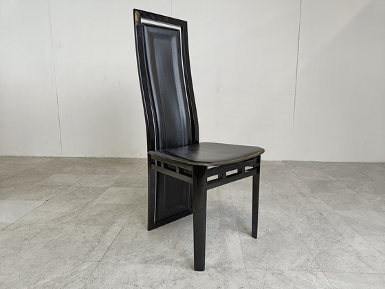 Image 1 of 8x Modern eetkamerstoelen van Italiaans gelakt Hout en Leer