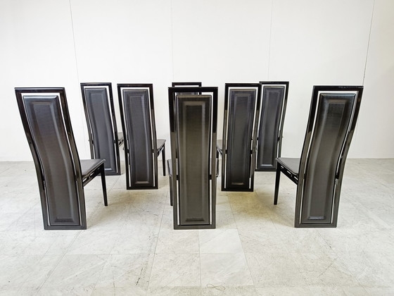 Image 1 of 8x Modern eetkamerstoelen van Italiaans gelakt Hout en Leer