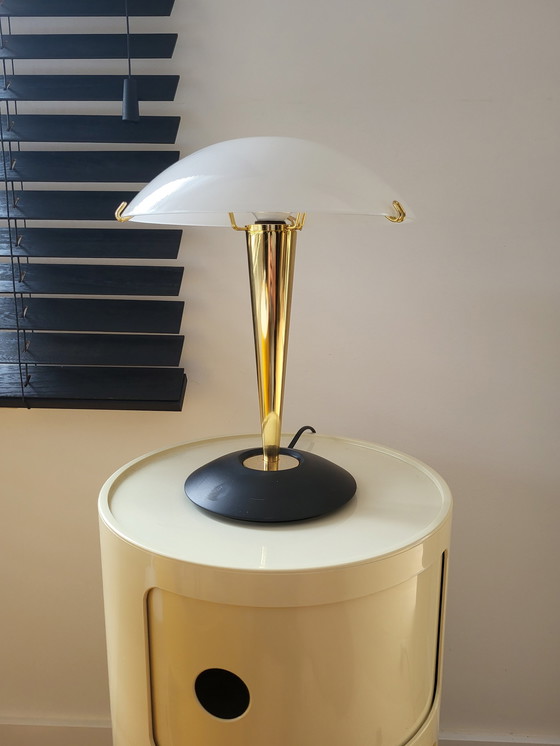 Image 1 of Mushroom lamp, Luciano Cesaro, messing/ mat zwarte tafellamp, jaren 90, Italy