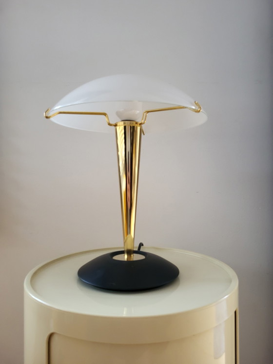 Image 1 of Mushroom lamp, Luciano Cesaro, messing/ mat zwarte tafellamp, jaren 90, Italy