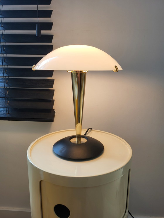 Image 1 of Mushroom lamp, Luciano Cesaro, messing/ mat zwarte tafellamp, jaren 90, Italy