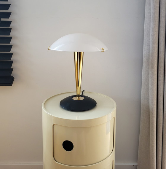 Image 1 of Mushroom lamp, Luciano Cesaro, messing/ mat zwarte tafellamp, jaren 90, Italy