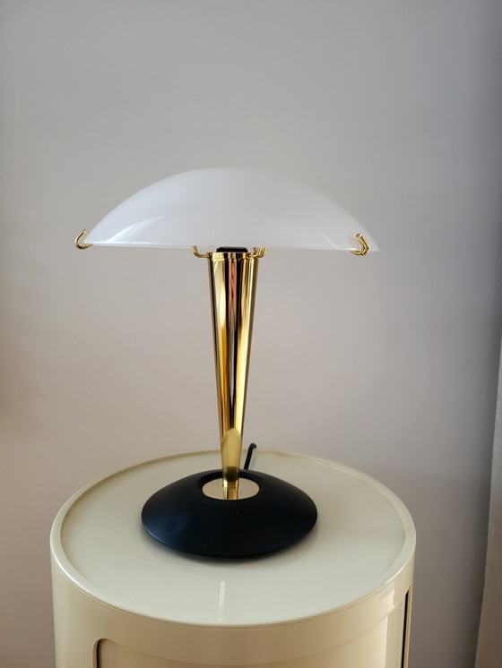 Image 1 of Mushroom lamp, Luciano Cesaro, messing/ mat zwarte tafellamp, jaren 90, Italy