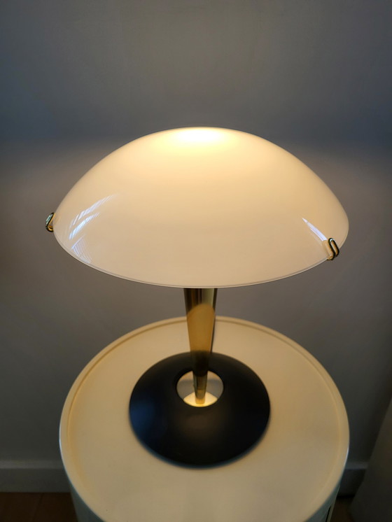 Image 1 of Mushroom lamp, Luciano Cesaro, messing/ mat zwarte tafellamp, jaren 90, Italy