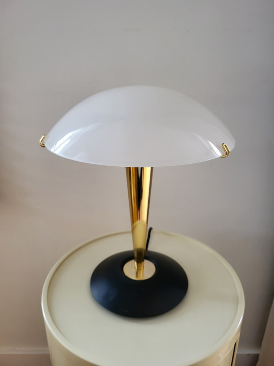 Image 1 of Mushroom lamp, Luciano Cesaro, messing/ mat zwarte tafellamp, jaren 90, Italy