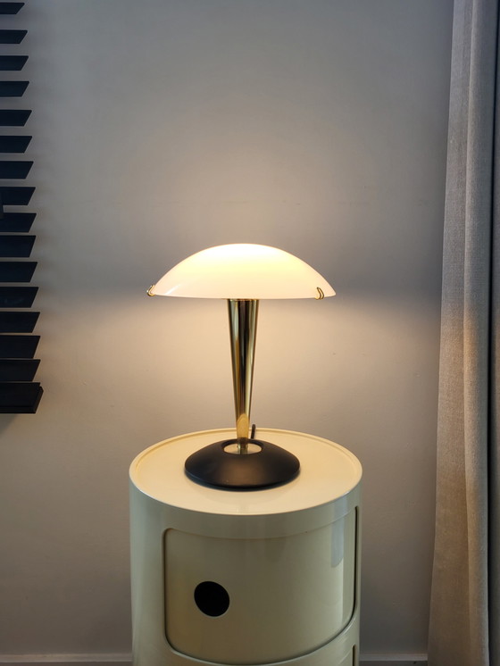 Image 1 of Mushroom lamp, Luciano Cesaro, messing/ mat zwarte tafellamp, jaren 90, Italy