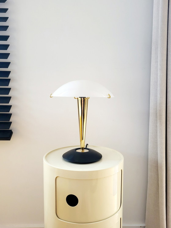 Image 1 of Mushroom lamp, Luciano Cesaro, messing/ mat zwarte tafellamp, jaren 90, Italy