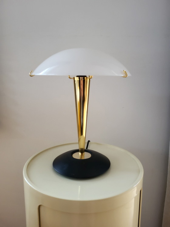 Image 1 of Mushroom lamp, Luciano Cesaro, messing/ mat zwarte tafellamp, jaren 90, Italy