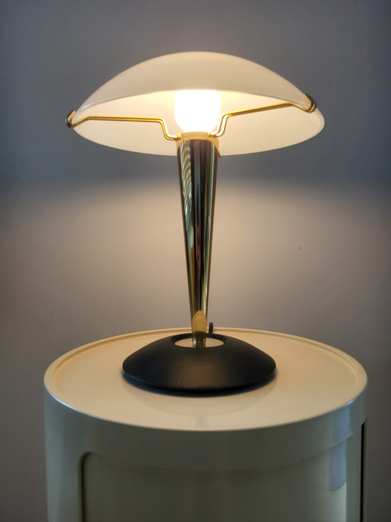 Image 1 of Mushroom lamp, Luciano Cesaro, messing/ mat zwarte tafellamp, jaren 90, Italy