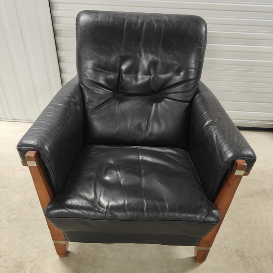 Image 1 of Armchair art-deco zwart leer met hout