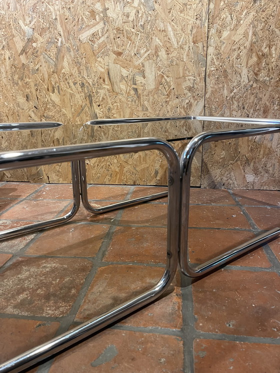 Image 1 of Chrome met rookglas salontafel, jaren 60