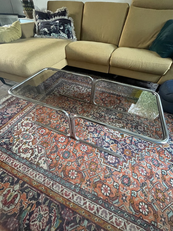 Image 1 of Chrome met rookglas salontafel, jaren 60