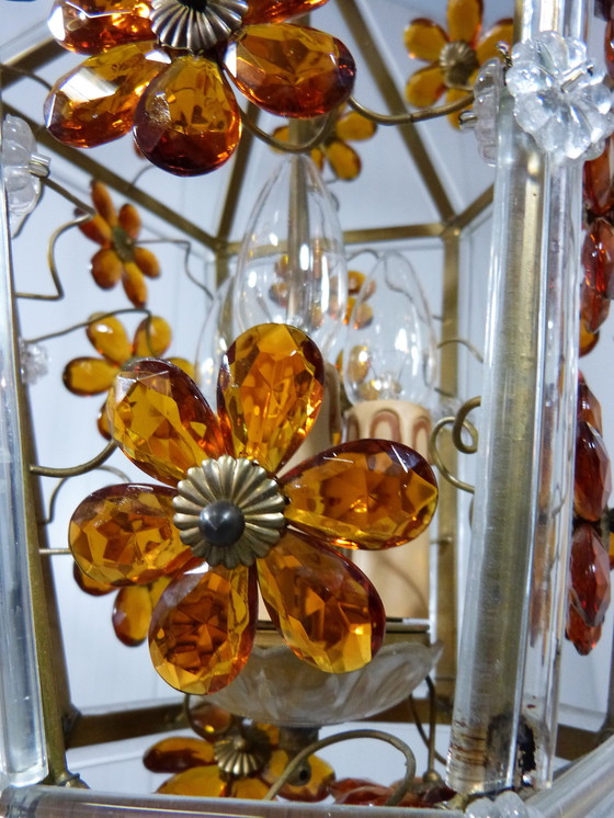 Image 1 of Italiaans glazen bloemen hanglamp 1950-60’s