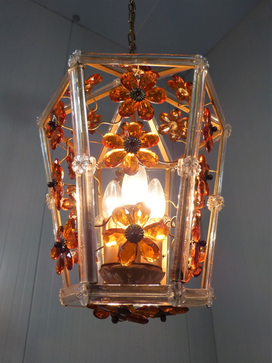 Image 1 of Italiaans glazen bloemen hanglamp 1950-60’s