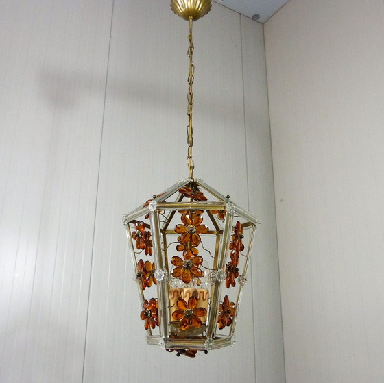 Image 1 of Italiaans glazen bloemen hanglamp 1950-60’s