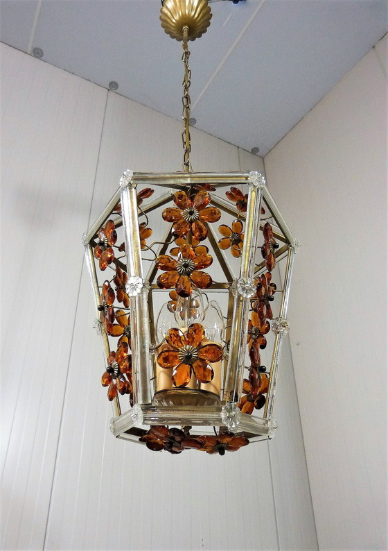 Image 1 of Italiaans glazen bloemen hanglamp 1950-60’s