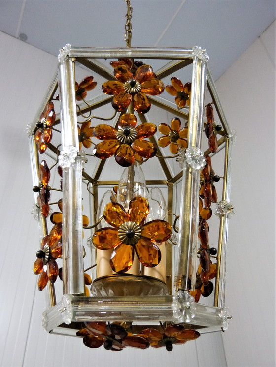 Image 1 of Italiaans glazen bloemen hanglamp 1950-60’s