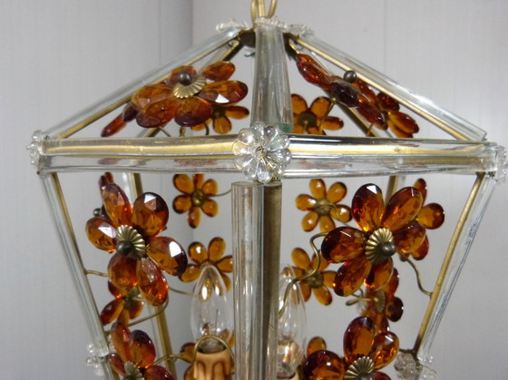 Image 1 of Italiaans glazen bloemen hanglamp 1950-60’s