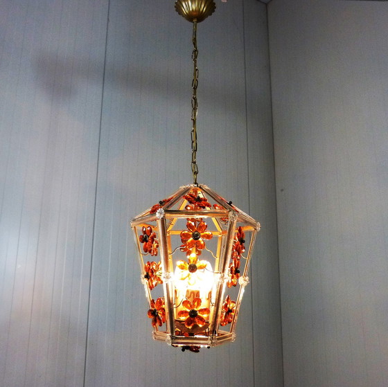 Image 1 of Italiaans glazen bloemen hanglamp 1950-60’s