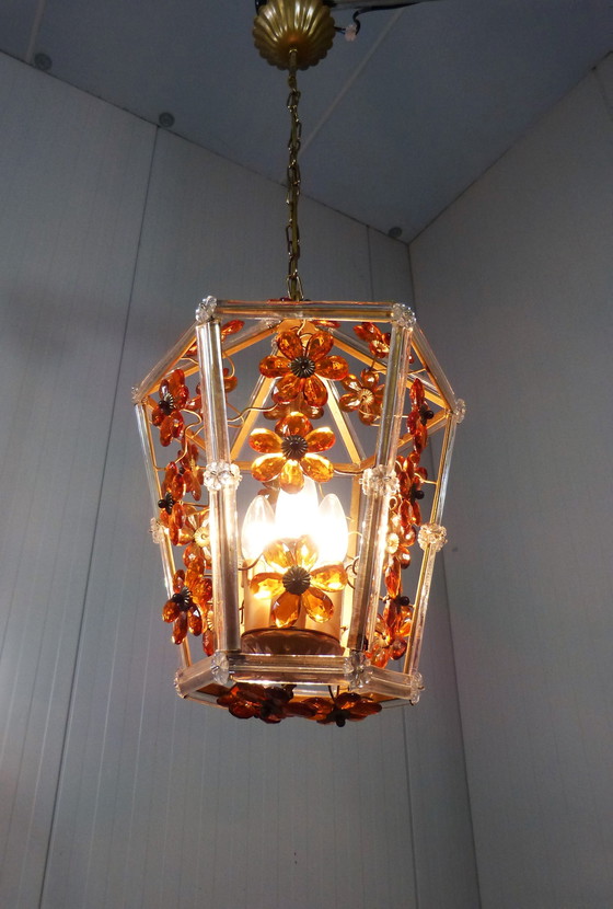 Image 1 of Italiaans glazen bloemen hanglamp 1950-60’s