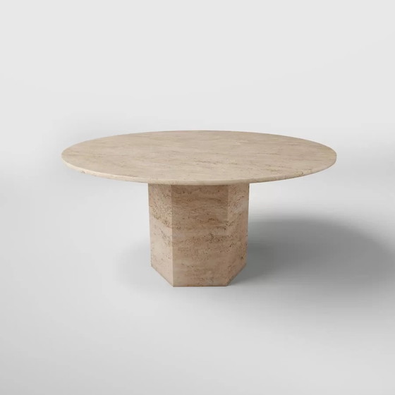 Image 1 of MEYA Studio - Travertin Eettafel Rond - Hexagon Poot