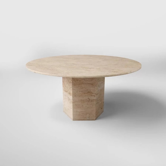 Image 1 of MEYA Studio - Travertin Eettafel Rond - Hexagon Poot