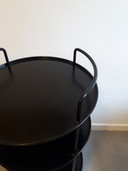 80's zwarte metalen trolley bijzettafel dranktafeltje