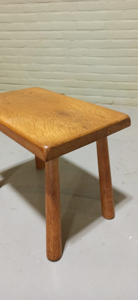 Image 1 of Vintage brutalist eiken krukje bijzettafel plantentafel