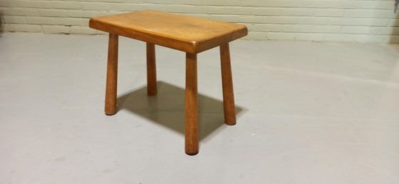 Image 1 of Vintage brutalist eiken krukje bijzettafel plantentafel