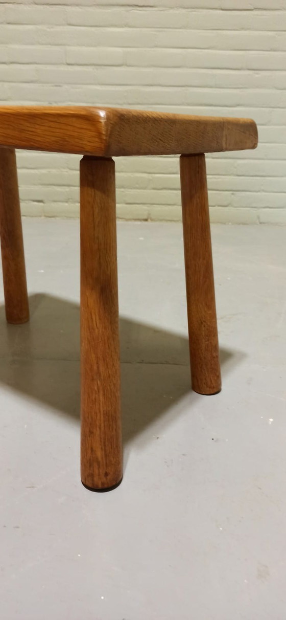 Image 1 of Vintage brutalist eiken krukje bijzettafel plantentafel