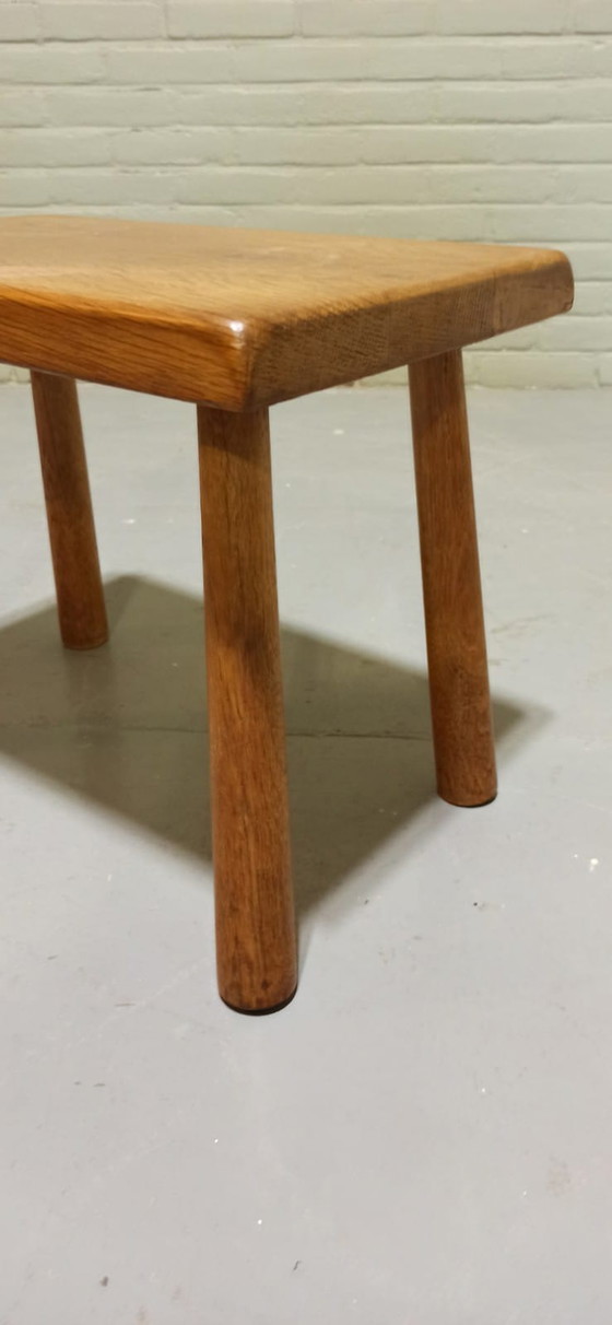 Image 1 of Vintage brutalist eiken krukje bijzettafel plantentafel