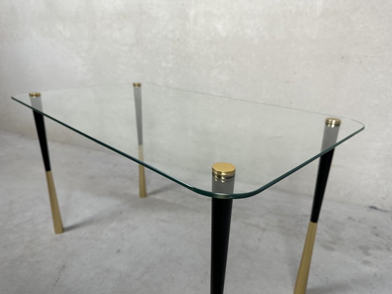 Image 1 of Vintage bijzettafel glas en metaal