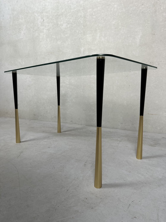 Image 1 of Vintage bijzettafel glas en metaal