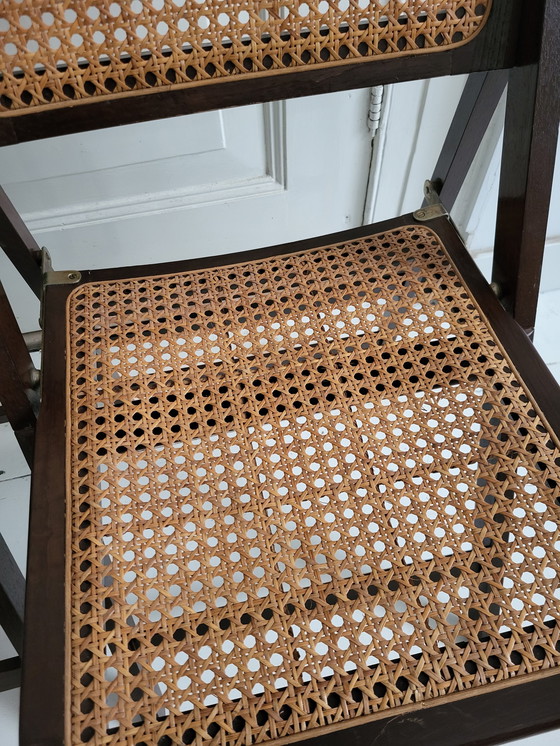 Image 1 of 2x Vintage opklapstoelen webbing en hout