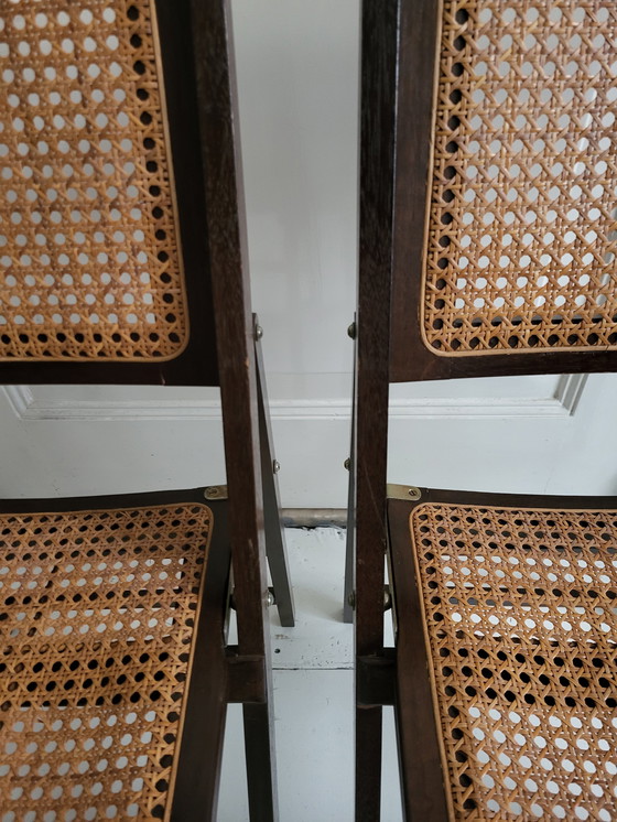 Image 1 of 2x Vintage opklapstoelen webbing en hout