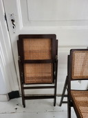 2x Vintage opklapstoelen webbing en hout