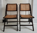 2x Vintage opklapstoelen webbing en hout