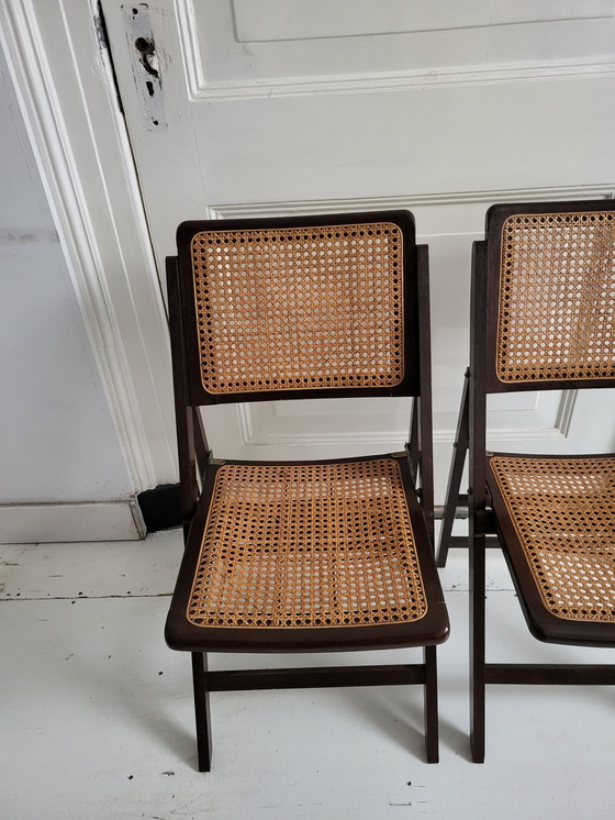 Image 1 of 2x Vintage opklapstoelen webbing en hout