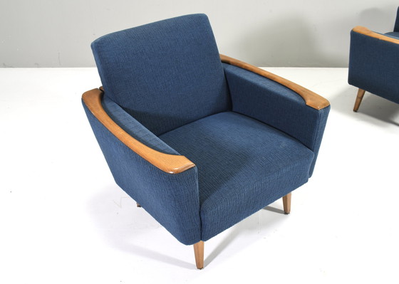 Image 1 of Paar Duitse fauteuils met eikenhouten details, Duitsland – circa 50's Design