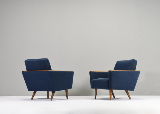 Image 1 of Paar Duitse fauteuils met eikenhouten details, Duitsland – circa 50's Design