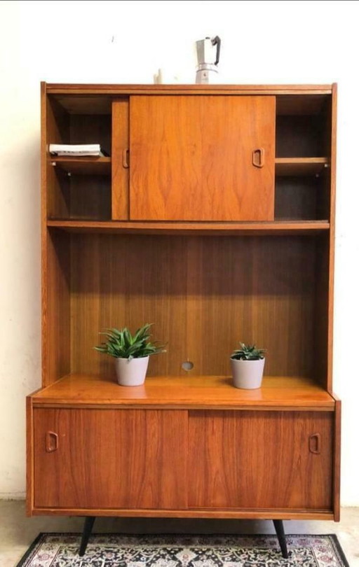 Vintage Deens highboard, wandkast jaren 60, teakhout